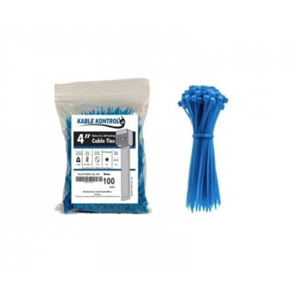 Kable Kontrol Zip Ties - 4in Long - 100 Pc Pk - Fluorescent Blue - Nylon - 18 Lbs Tensile Strength CT504FL-BL-100